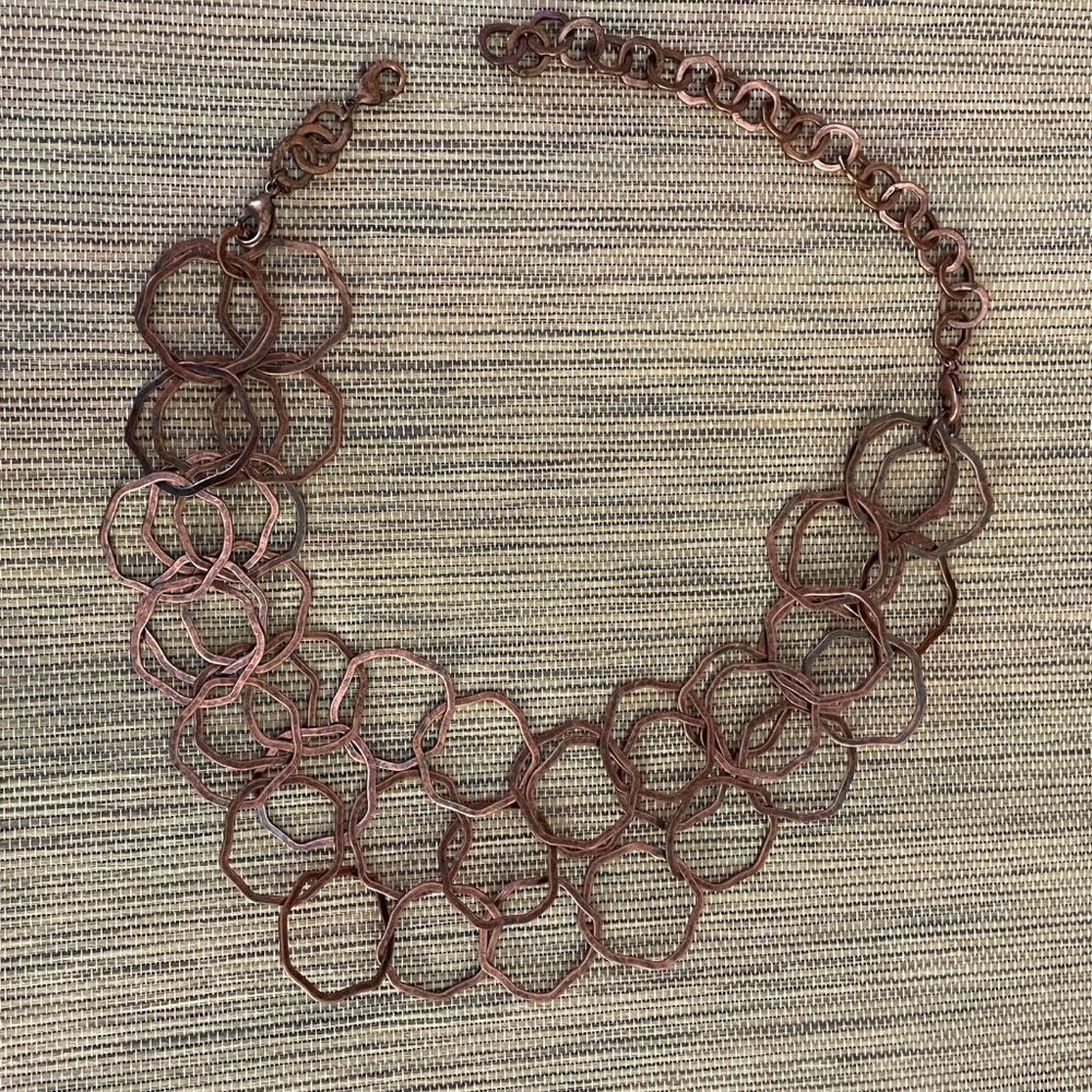 Copper Linked Necklace Geometric Statement Collar - image 6